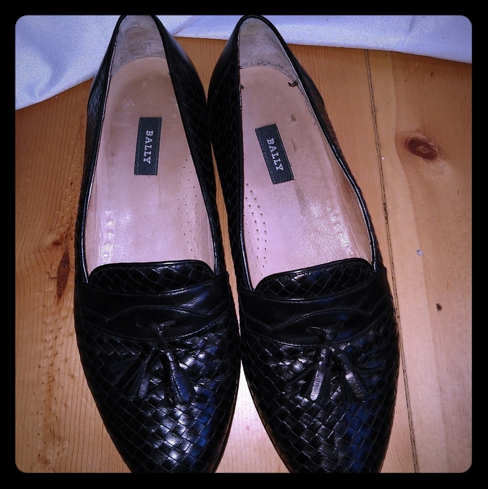Bally black leather loafers size 13